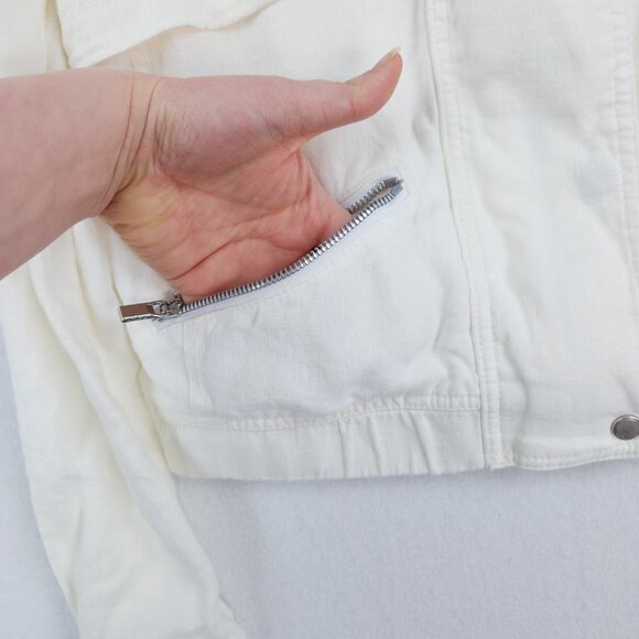 Athleta Jacket Womens Small White Sahara Cropped Linen Moto Full Zip Casual - Picture 3 of 16
